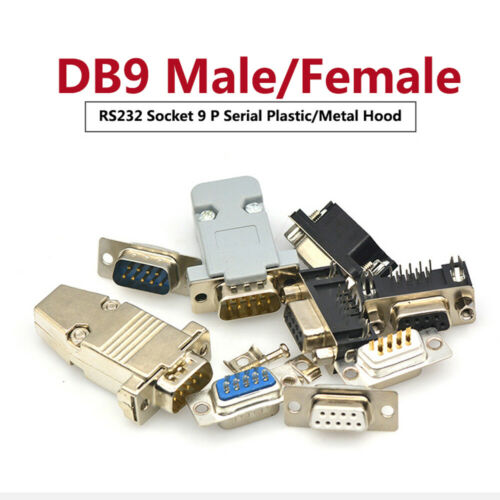 DB9 Socket Male/Female D-Sub 9 Pin Solder Connector RS232 Serial Grey/Metal Hood