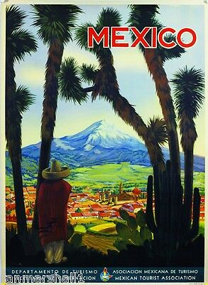 Mexico Mountain Village Mexican Spanish Vintage Travel Advertisement Art Poster