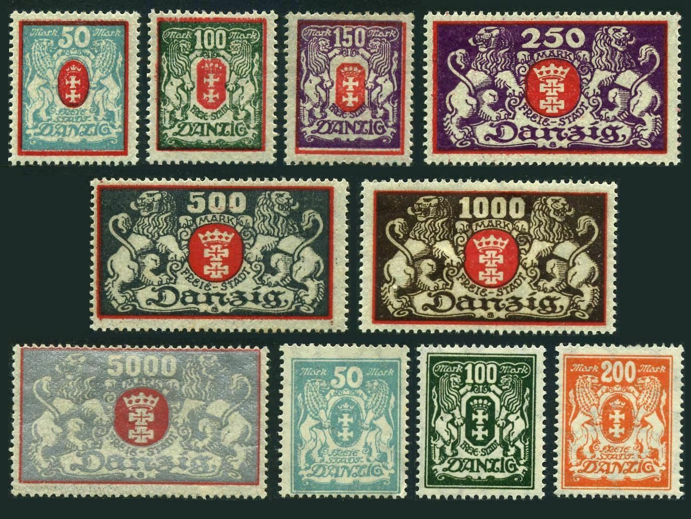 Danzig 106-115,hinged.michel 119/142. Coat Of Arms,1922-1923.lions.