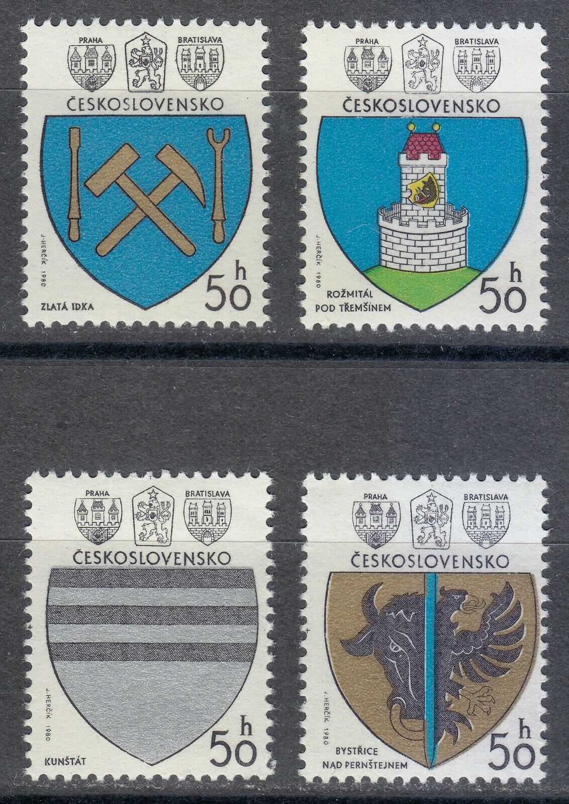 Czechoslovakia 1980 Mnh Mi 2552-2555 Sc 2297-2300 Coat Of Arms Of Cities **