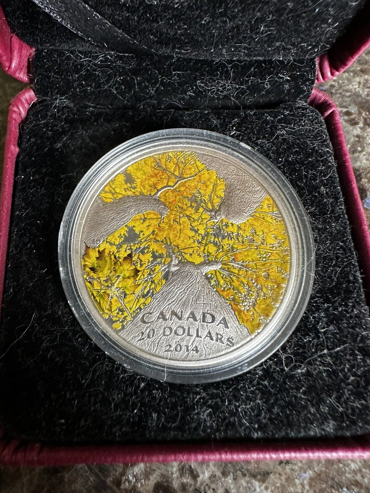 Uncirculated Mint Canada 2014 $20 Proof Colored Canada Maple 1oz Pure Silver