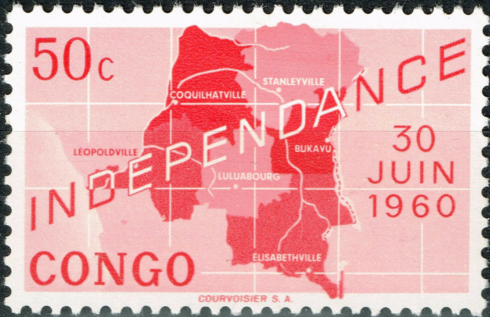 Congo former Belgium colony Independance Map stamp 1960 MNH