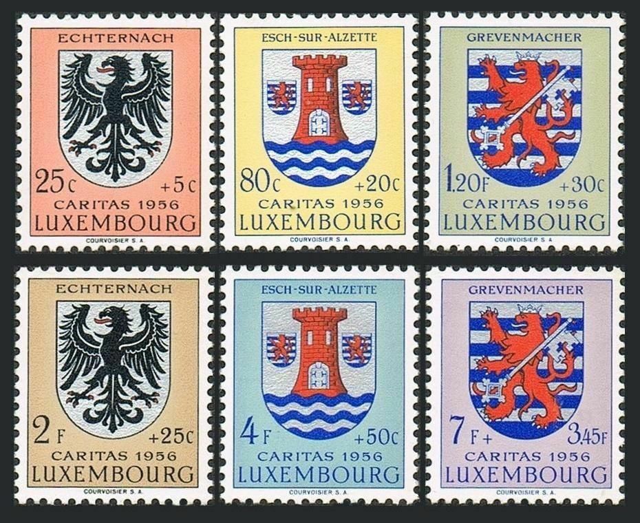Luxembourg B192-B197,hinged.Mi 561-566. Caritas 1956,Arms:Echernach,Esch-Alzette