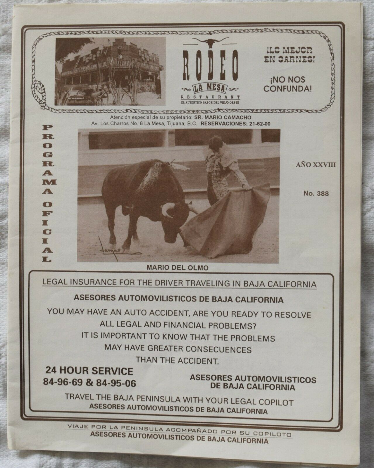 1998 Bullfight Program - Tijuana, Mexico