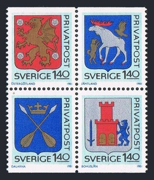 Sweden 1356-1359 block,MNH.Michel 1145-1148. Arms 1981.Oster-gotland Province,