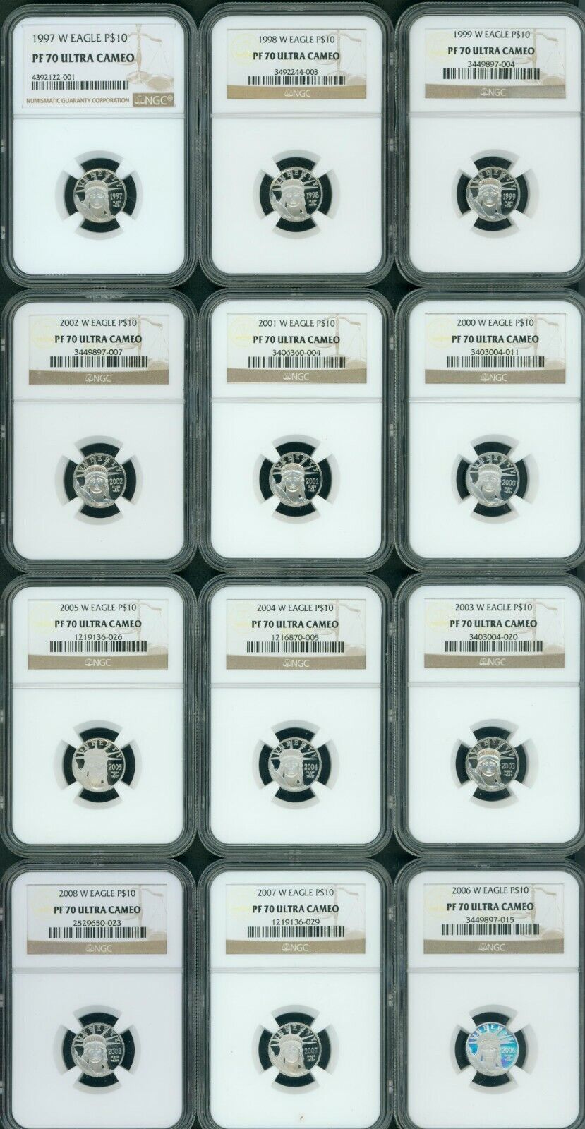 1997-w - 2008-w $10 Platinum Ngc Pf70 Proof Pr70 12-coins Complete Set