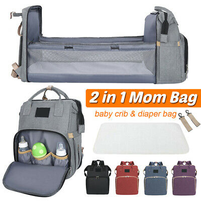 2 In 1 Diaper Bag With Baby Bed Crib Foldable Mummy Backpack Stroller Handbag