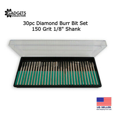 30pc Diamond Burr Drill Bit Set 150 Grit for Dremel Rotary Cutting Grinding Tool