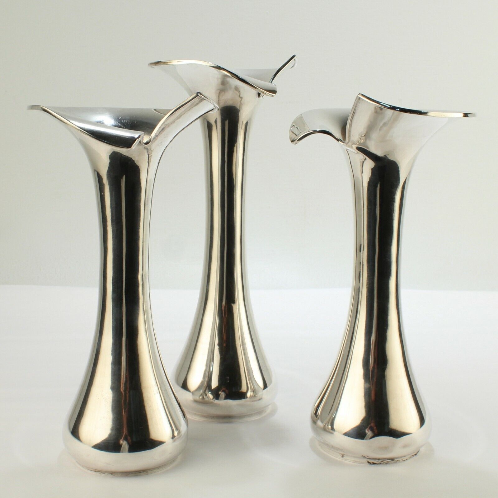 Set Of 3 Brazilian Modernist .900 Solid Silver Flower Vases - Rio Brasil Sl